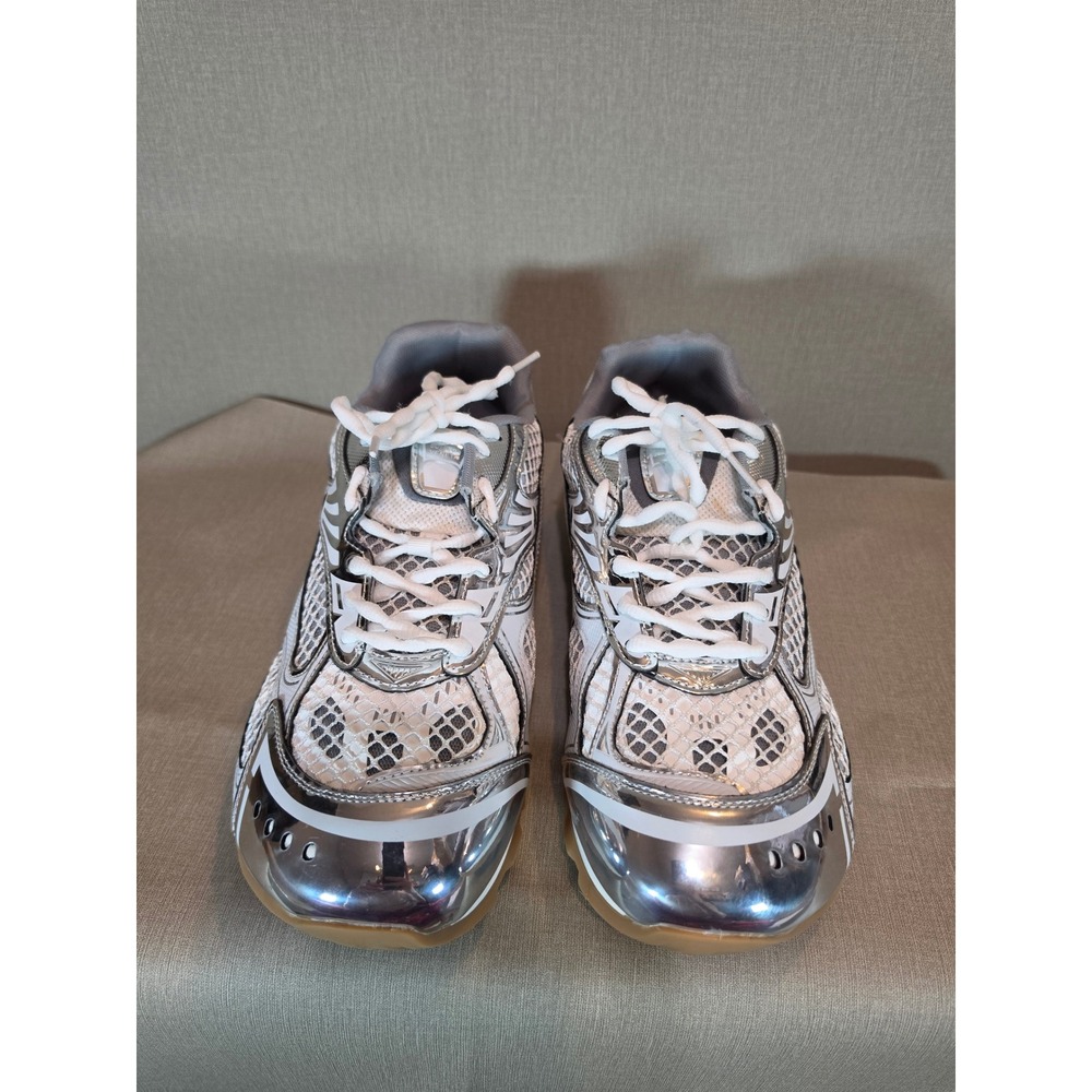Bottega Veneta Orbit Silver White Metallic Mesh Sneakers Mens 47 Made in Italy